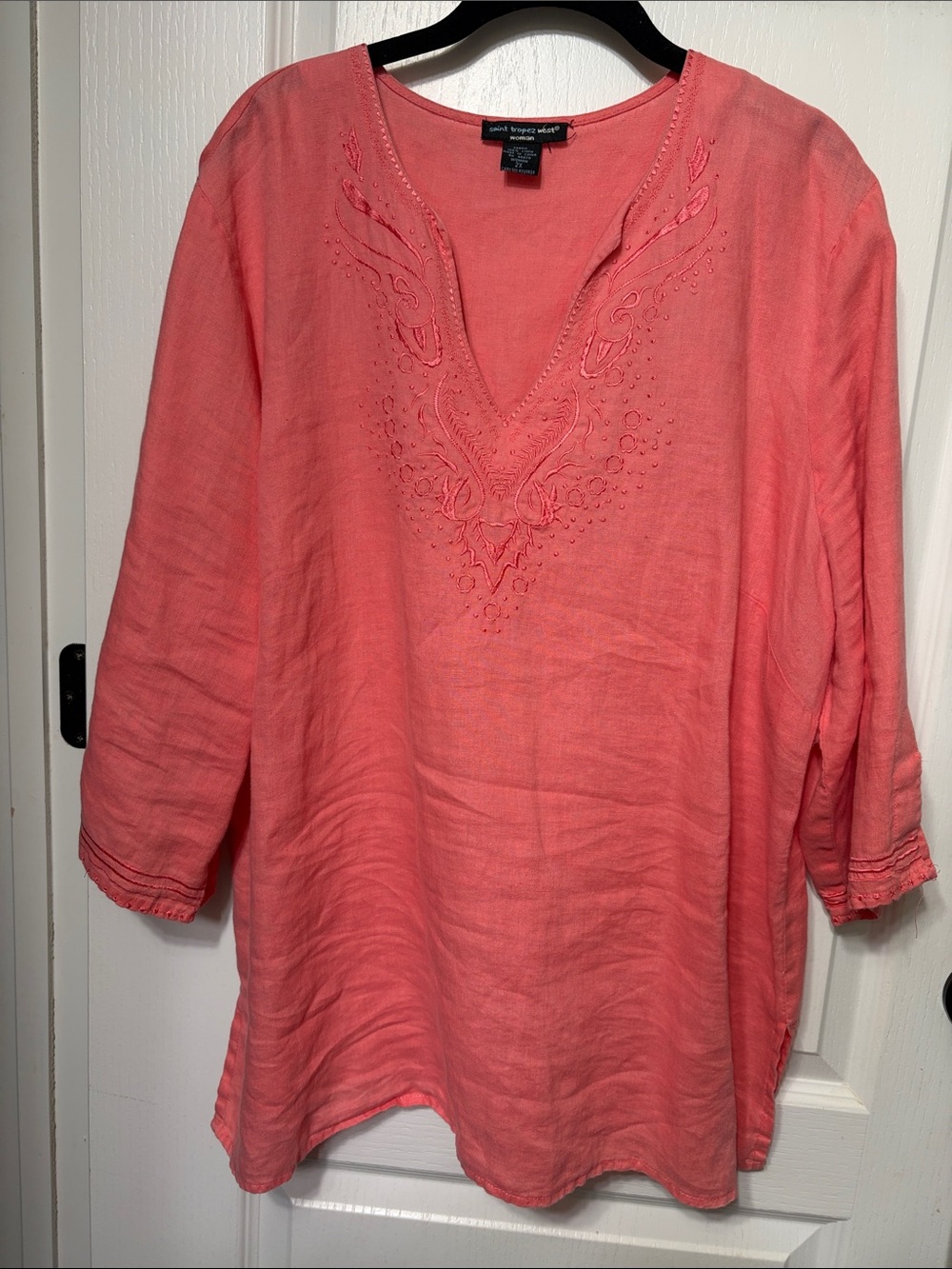 Saint Tropez West Coral Embroidered V-Neck Tunic